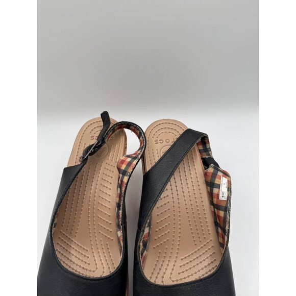 CROCS A-Leigh Black Leather Cork Wedge Slingbacks Sandals Size 9 w9 - Picture 8 of 10